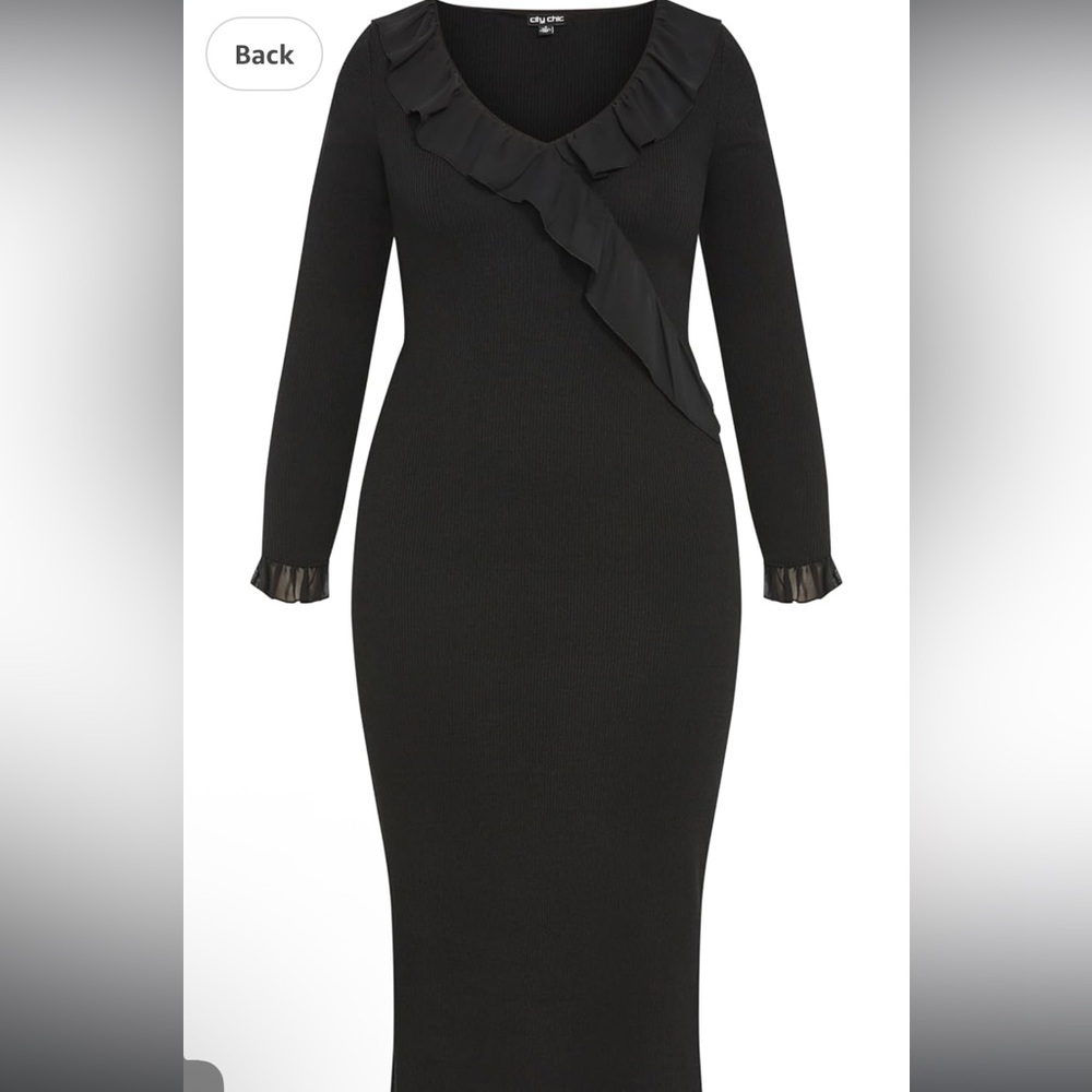 City Chic Black Asymmetrical Ruffled Bodycon Dress - Picture 7 of 7